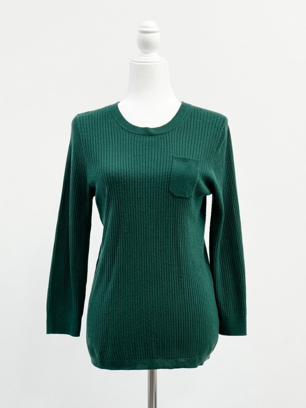 J.CREW Collection Italian Cashmere Green Rib-Knit Crew Neck Sweater L A5378